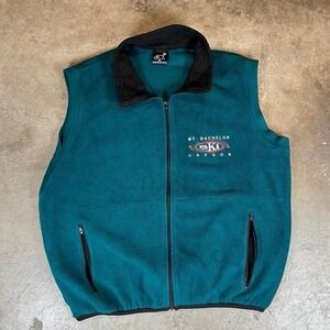 Vintage SCI Mt Bachelor Oregon Ski Fleece Vest Mens XL Teal Full Zip Sherpa Trim